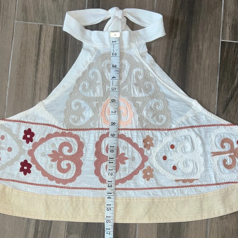 Unique🌵 Free People Adorn Me Embroidered Halter Top Medium Ivory/Brown/Peach - Picture 8 of 16
